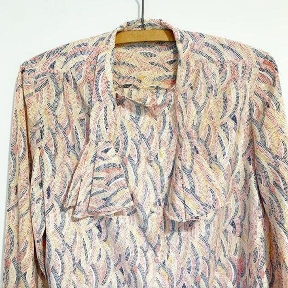 🌷 sales* Vintage Tie Neck Bow Top Paisley Size Medium Waves Retro Rare Career - Picture 14 of 16